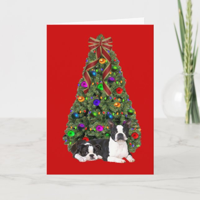 Boston Terrier Julgran Card Helgkort (Framsida)