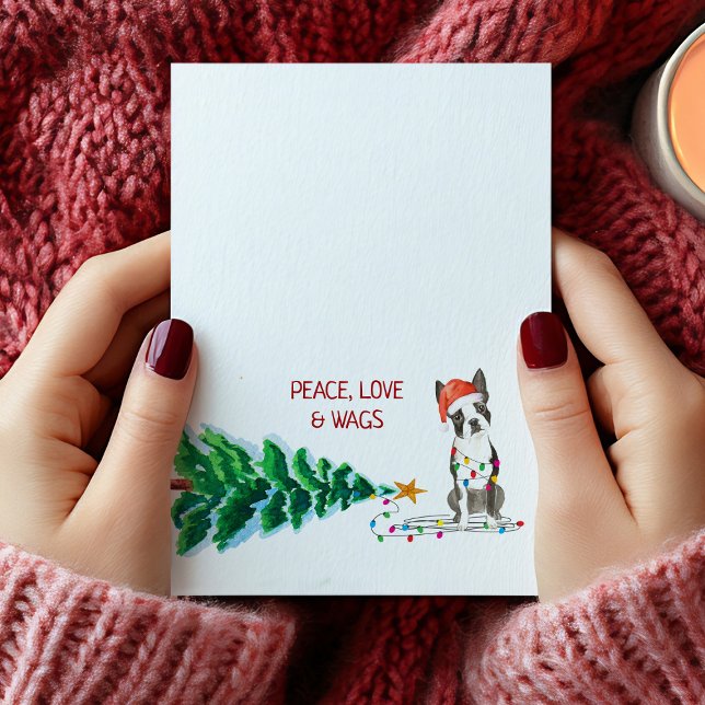 Boston Terrier Julgran Helgdag Card Kort (Boston Terrier Christmas Tree Holiday Card)