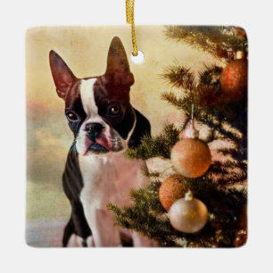 Boston Terrier Julgran Julgransprydnad Keramik