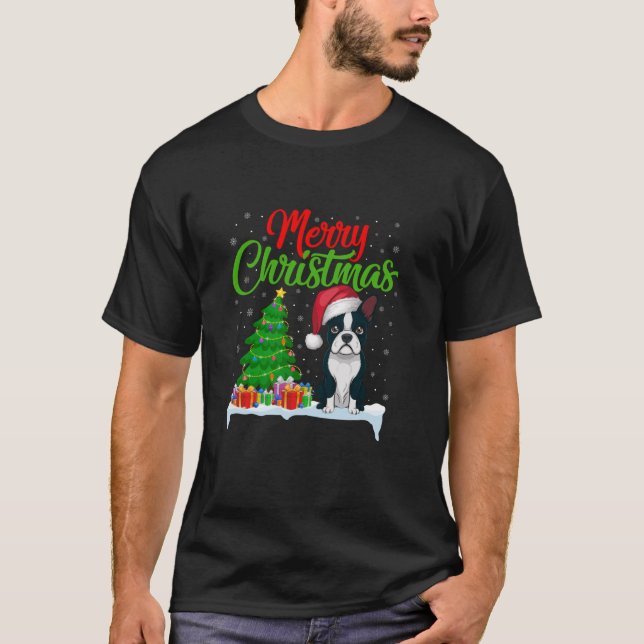 Boston Terrier Julgran Ljus Funny Julafton Do T Shirt (Framsida)