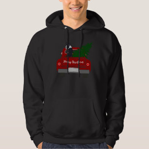 Boston Terrier Julgran Red Retro Lastbil Hoodie
