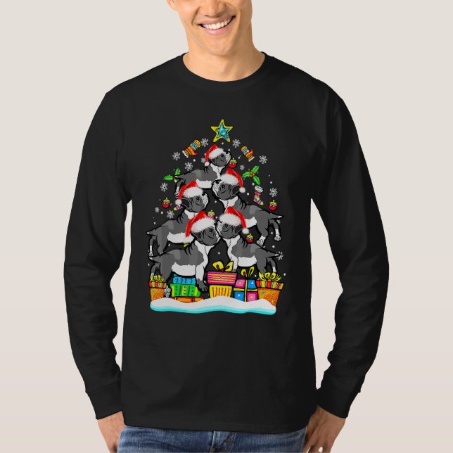 Boston Terrier julgran Santa hatt dekoration T Shirt (Framsida)