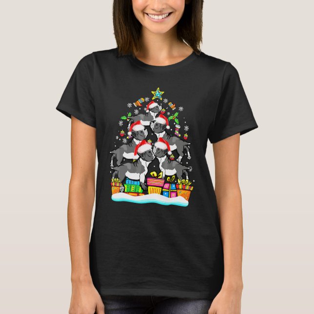 Boston Terrier julgran Santa hatt dekoration T Shirt (Framsida)