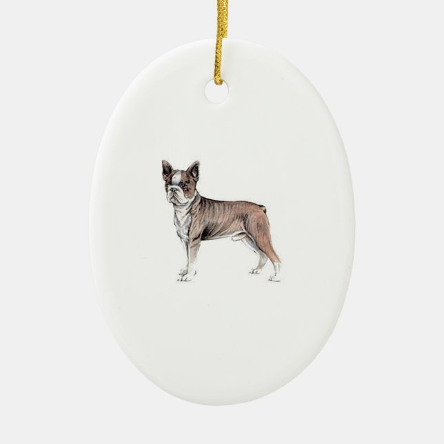 Boston Terrier Julgransprydnad Keramik (Framsidan)