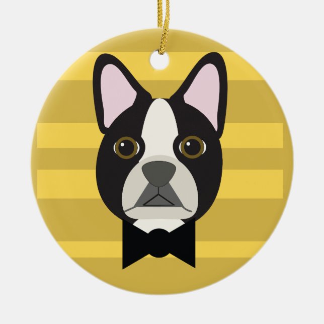 Boston Terrier Julgransprydnad Keramik (Framsidan)
