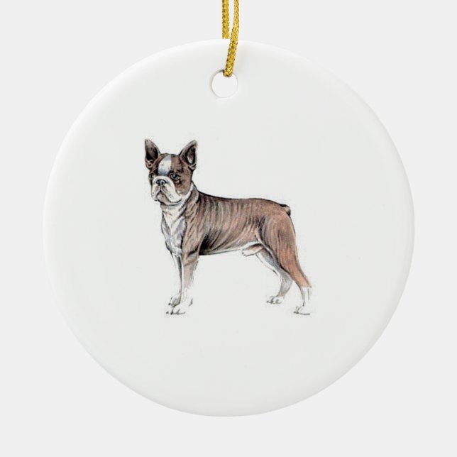Boston Terrier Julgransprydnad Keramik (Framsidan)