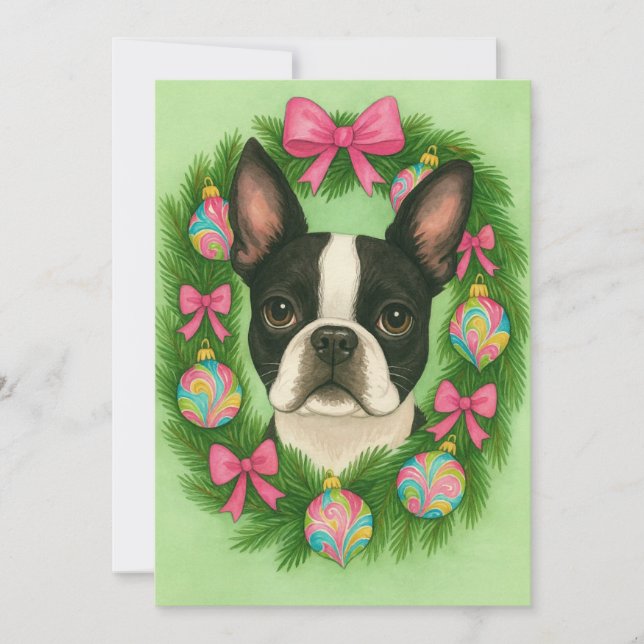 Boston Terrier Julkort (Framsida)