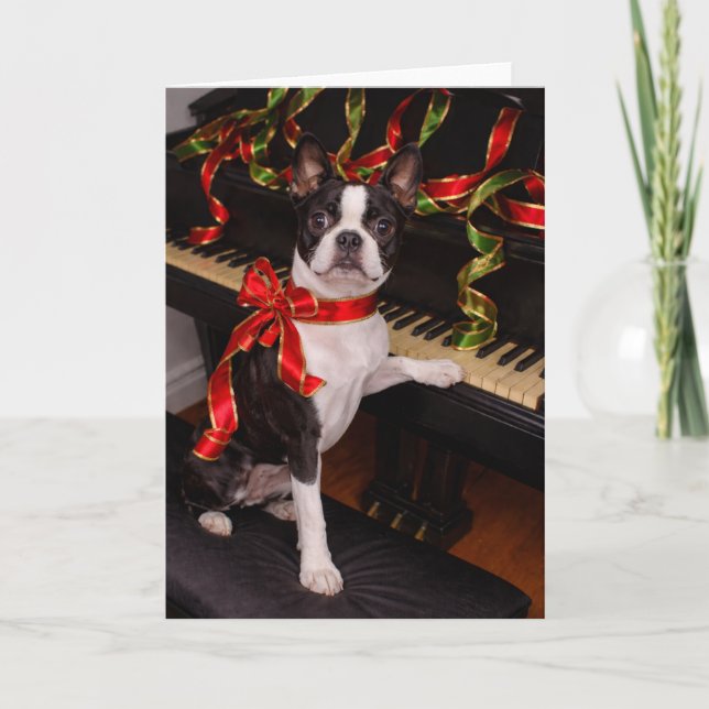 Boston Terrier Julkort – Festiv Högtid Kort (Framsida)