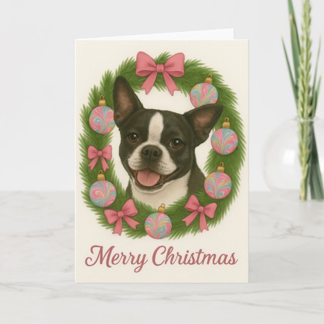 Boston Terrier Julkort Kort (Framsida)
