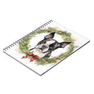 Boston Terrier Julkrans Festiv Valp Anteckningsbok