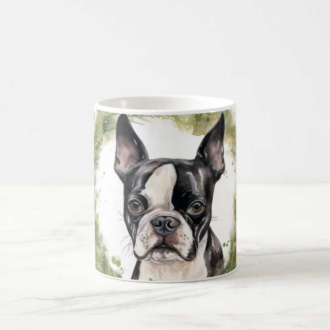 Boston Terrier Julkrans Festiv Valp Kaffemugg (Center)