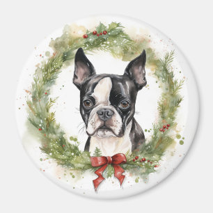 Boston Terrier Julkrans Festiv Valp Magnet