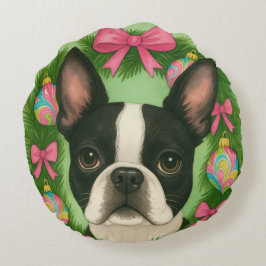 Boston Terrier Julkudde Rund Kudde