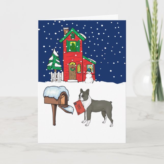 Boston Terrier-julpost Helgkort (Framsida)