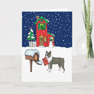 Boston Terrier-julpost Helgkort