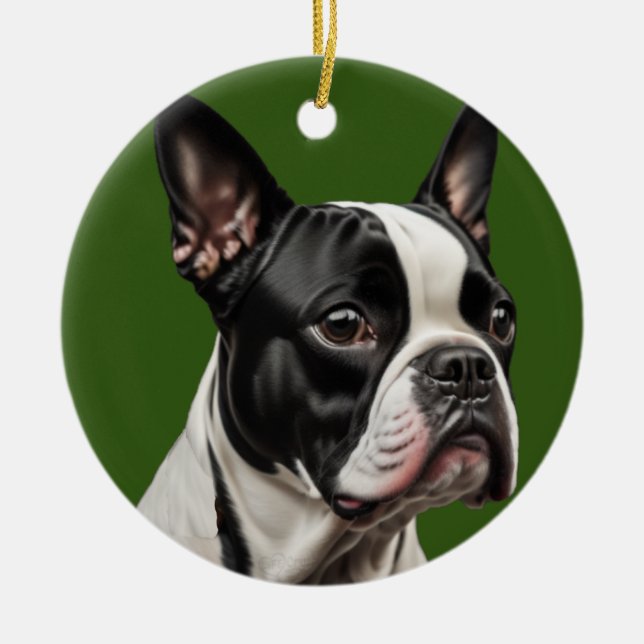 Boston Terrier-julprydnad Julgransprydnad Keramik (Framsidan)