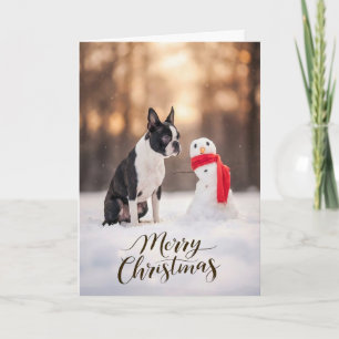 Boston Terrier Julsnöman Helgkort