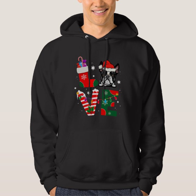 Boston Terrier Jultomten jul jul Hundar Pajamas Hoodie (Framsida)