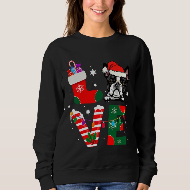 Boston Terrier Jultomten jul jul Hundar Pajamas T Shirt (Framsida)