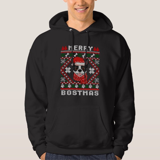 Boston Terrier jultomten Uglyer Hoodie (Framsida)