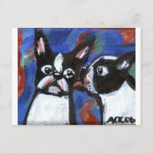 Boston Terrier kärlek kyssmålning Vykort