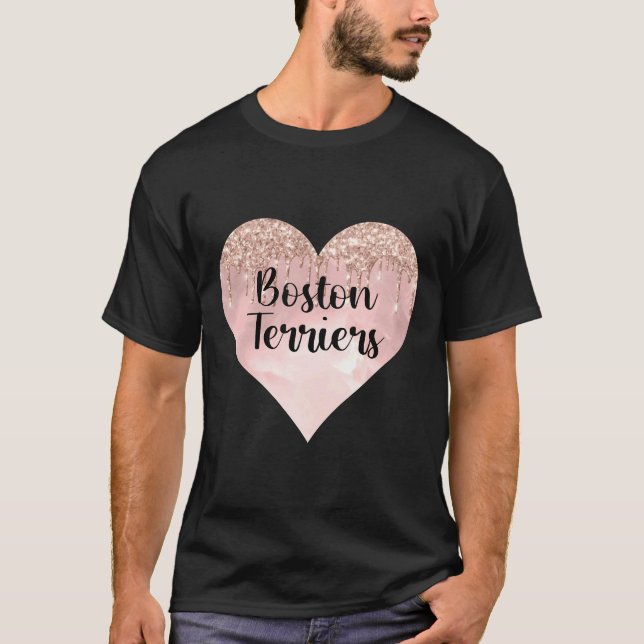 Boston Terrier Kärlek med Glitter T Shirt (Framsida)