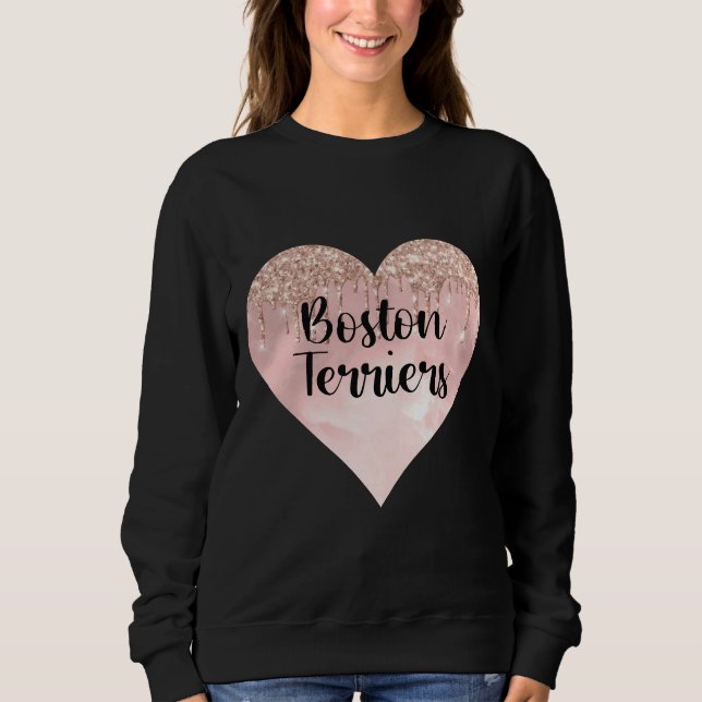 Boston Terrier Kärlek med Glitter T Shirt (Framsida)
