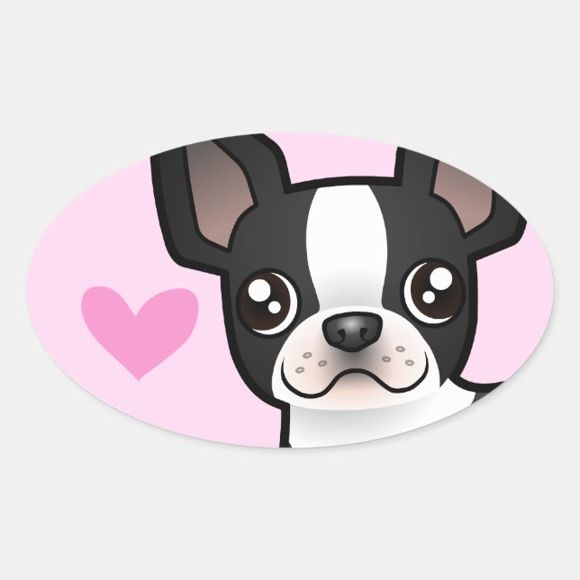 Boston Terrier Kärlek Ovalt Klistermärke (Framsida)