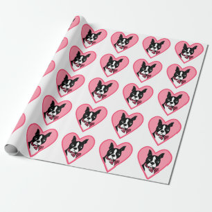 Boston Terrier Kärlek Rosa Hearts Wrapping Pappra Presentpapper