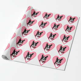 Boston Terrier Kärlek Rosa Hearts Wrapping Papprar Presentpapper