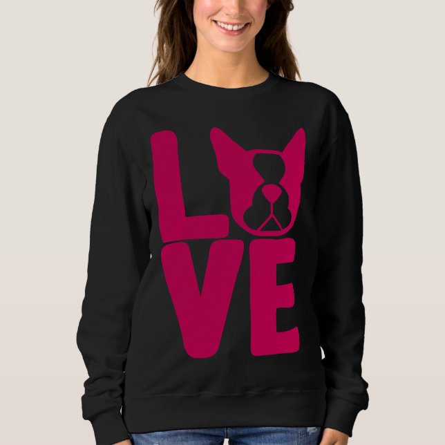 Boston Terrier Kärlek Square in Rosa Relaxed Fit T Shirt (Framsida)
