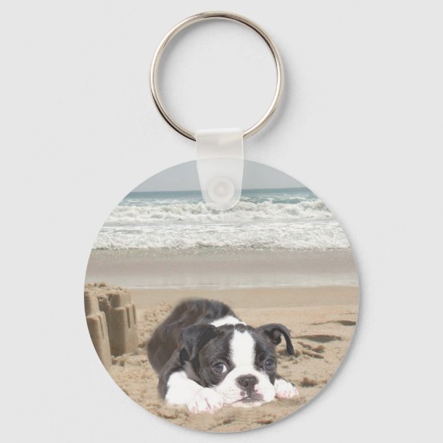 Boston Terrier Keychain Sandcastles Nyckelring (Framsida)