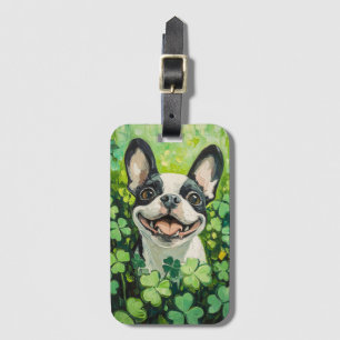 Boston Terrier Klöver Fält Painting Bagagebricka