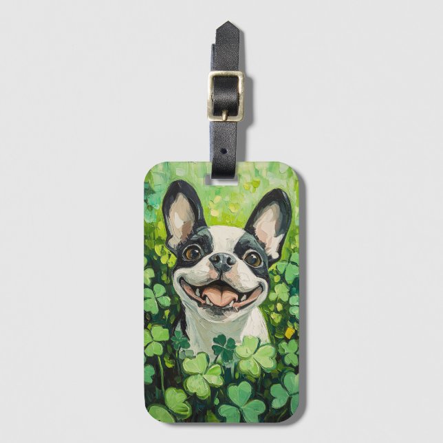 Boston Terrier Klöver Fält Painting Bagagebricka (Framsida vertikal)