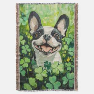 Boston Terrier Klöver Fält Painting Filt
