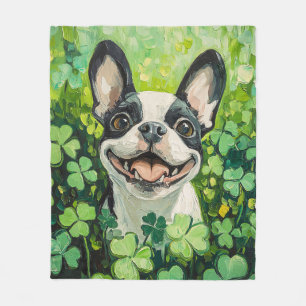 Boston Terrier Klöver Fält Painting Fleecefilt