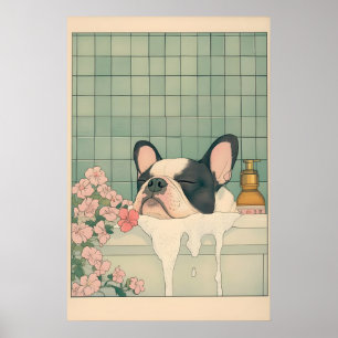 Boston Terrier konsttryck i japansk Ukiyo-e stil Poster