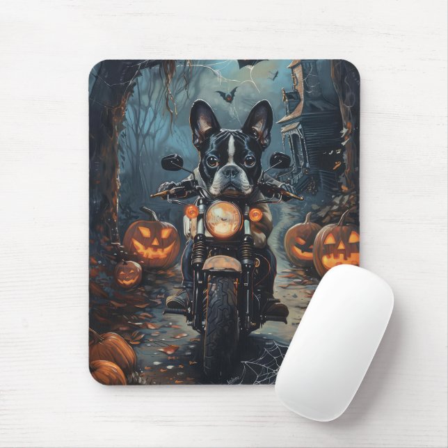 Boston Terrier Kör Motorcykel Halloween Skräckinja Musmatta (Med mus)