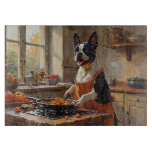 Boston Terrier lagar mat i köket