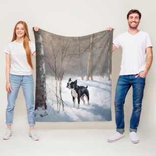 Boston Terrier Låt det snöa jul Fleecefilt