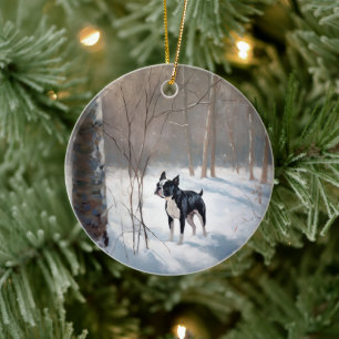 Boston Terrier Låt det snöa jul Julgransprydnad Keramik