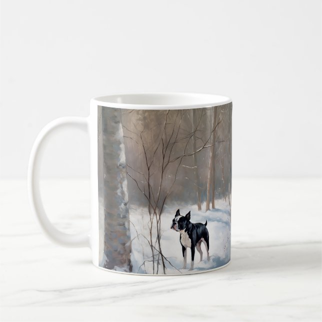 Boston Terrier Låt det snöa jul Kaffemugg (Vänster)