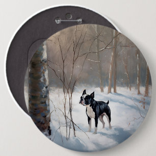 Boston Terrier Låt det snöa jul Knapp