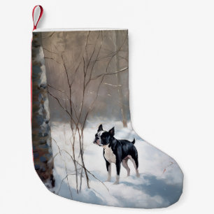 Boston Terrier Låt det snöa jul Liten Julstrumpa