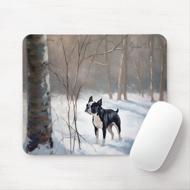 Boston Terrier Låt det snöa jul Musmatta (Med mus)