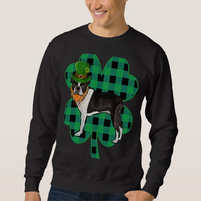 Boston Terrier Leprechaun St Patrick's Day Lucky C Lång Ärmad Tröja (Framsida)
