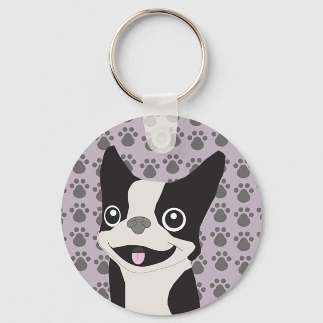 Boston Terrier, Lila lavendel Nyckelring (Framsida)
