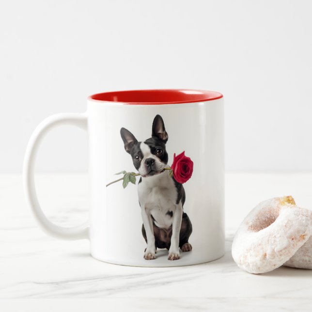 Boston Terrier Love Två-Tonad Mugg (Med munk)