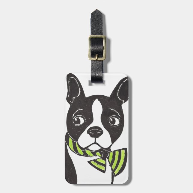 Boston Terrier Luggage Tag Bagagebricka (Vertikal Framsida)