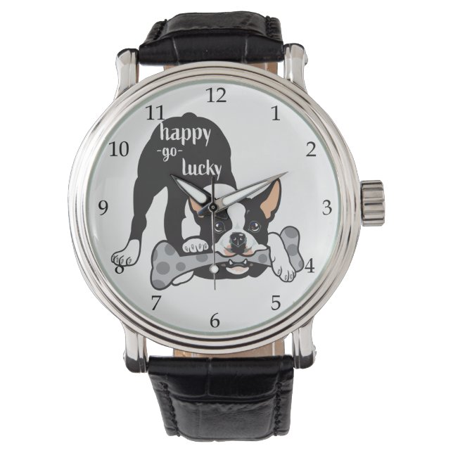 Boston Terrier. Lycklig har tur Armbandsur (Framsida)
